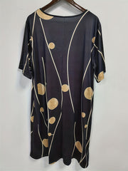  Stripe & Dots Print V Neck Dress with Pockets
