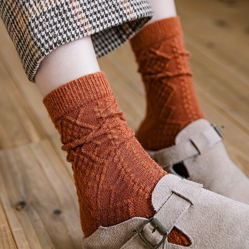 Argyle Textured Socks Comfy & Soft Mid Tube Women's Stockings
