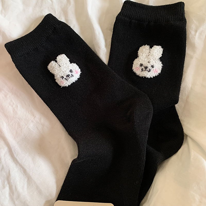 3 Pairs Cartoon Animal Print Socks Comfy Mid Tube Women's Stockings