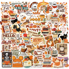 50pcs Bookish Fall Stickers Cartoon Book Nerd Decals Adhesive Paper Stick