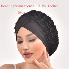 Solid Lace Turban Cap Head Wraps Elastic Hijab Hats Ramadan Beanie