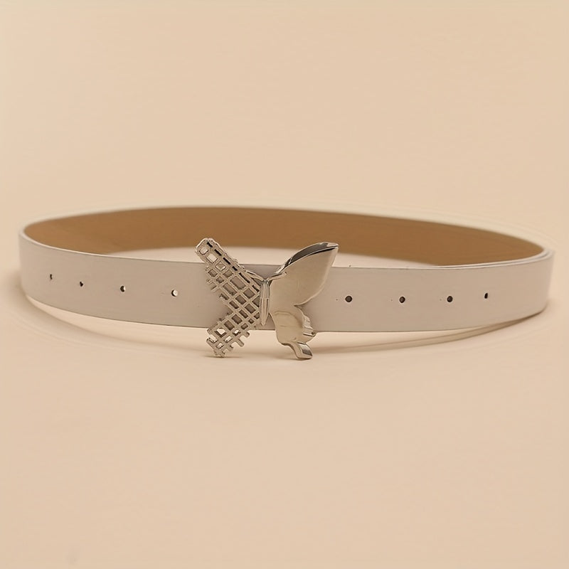 Butterfly Buckle Belt Beige PU Belt Casual Jeans Pants Belts