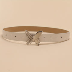 Butterfly Buckle Belt Beige PU Belt Casual Jeans Pants Belts