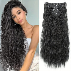 Long Wavy Curly Hair Extensions Clip-In Full Head Synthetic Hair Pieces