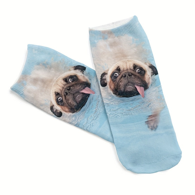 5 Pairs 3D Dog Print Low Cut Socks Women's Stockings