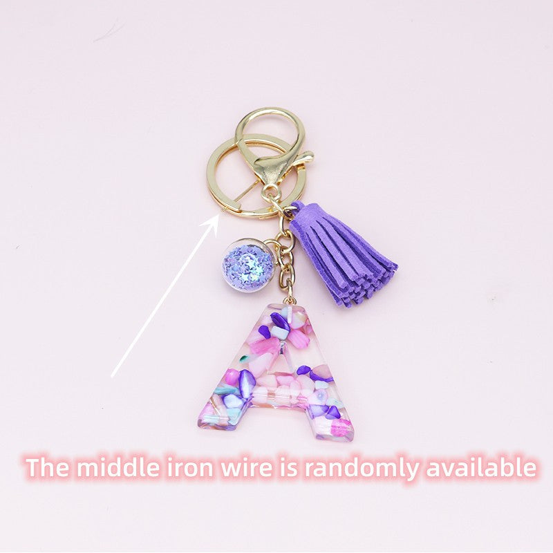 Crystal Initial Letter Liquid Keychain Women Key Chains Bag Charm Gift