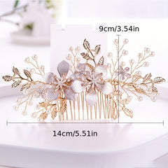 Golden Bridal Hair Comb Floral Pearl Wedding Comb Dainty Gift For Her