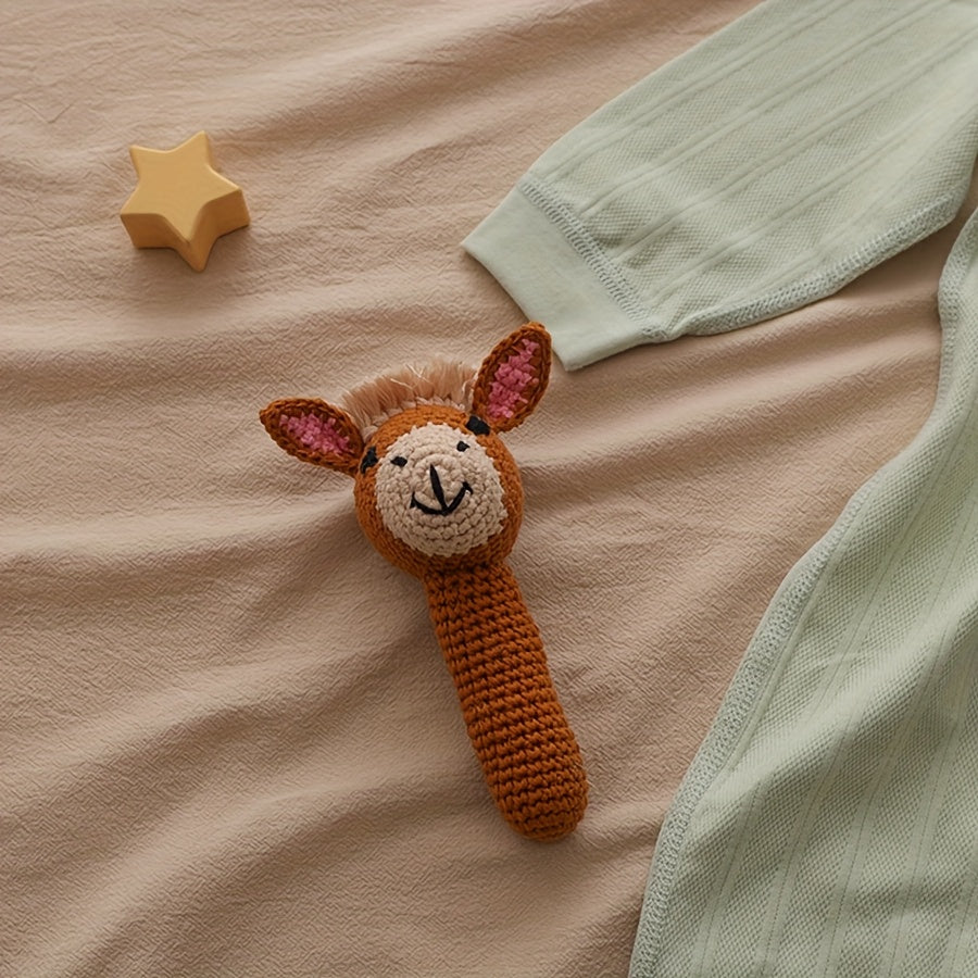 Crocheted Giraffe Rattle Toy Soft Brown & Pink Ears for Newborns