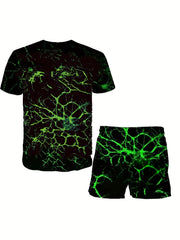 Kids' Block & Sword Graphic T-shirt & Stretchy Shorts Set for Outdoor