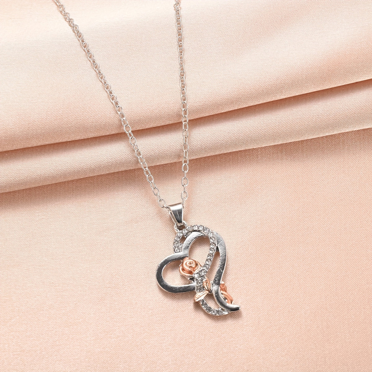 Heart Cross Rose Diamond Necklace Men