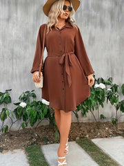  Solid Long Sleeve Button Up Shirt Dress
