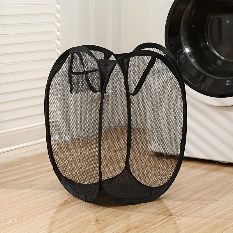 Portable Pop Up Mesh Laundry Hamper - Collapsible Basket for Dirty Clothes