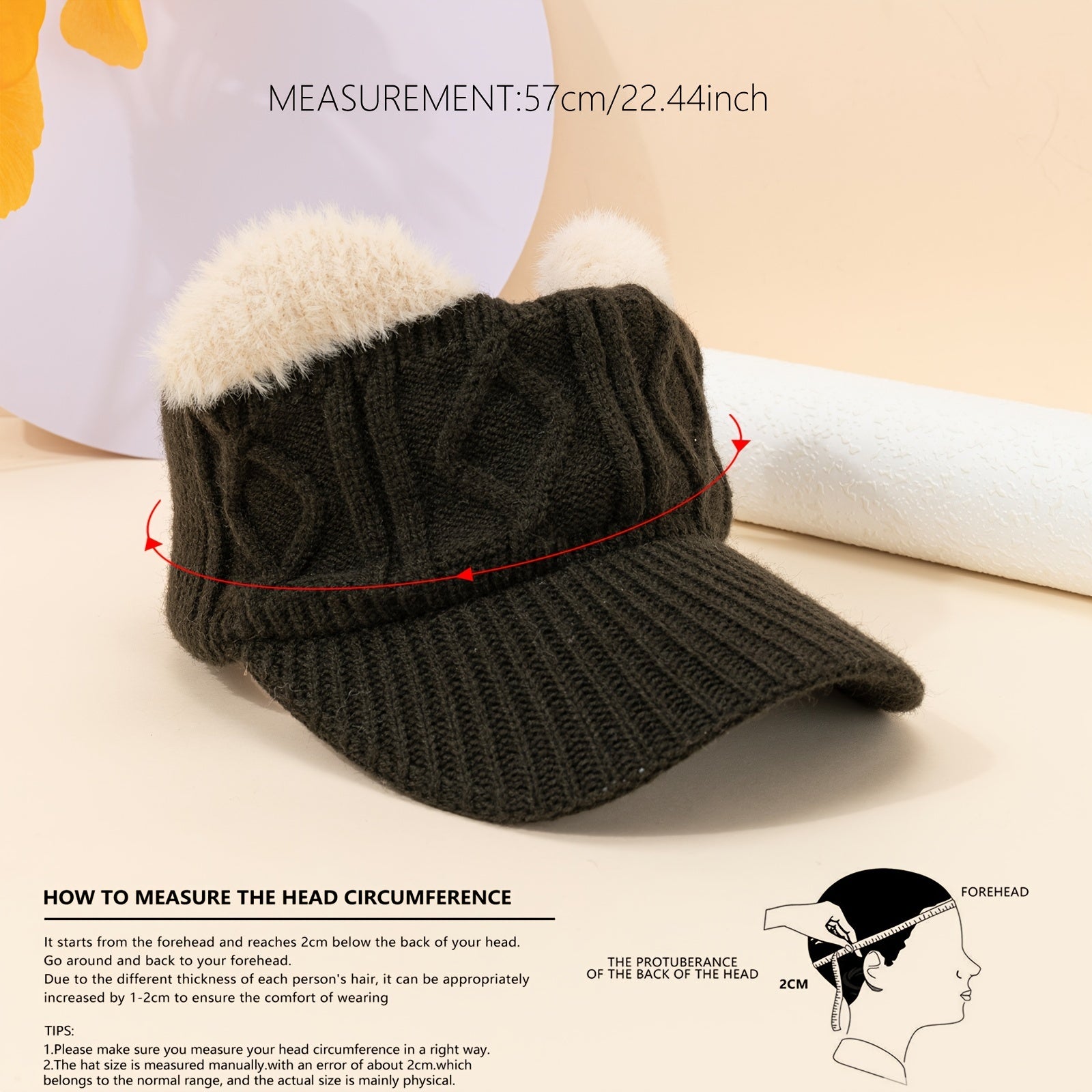 Plush Ears Baseball Cap Knit Hat Winter Gift For Her