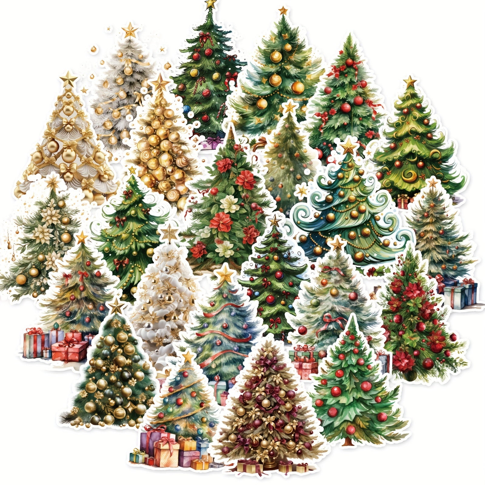 Christmas Tree Vinyl Stickers Festive Mixed Designs Scrapbooking DIY Crafts