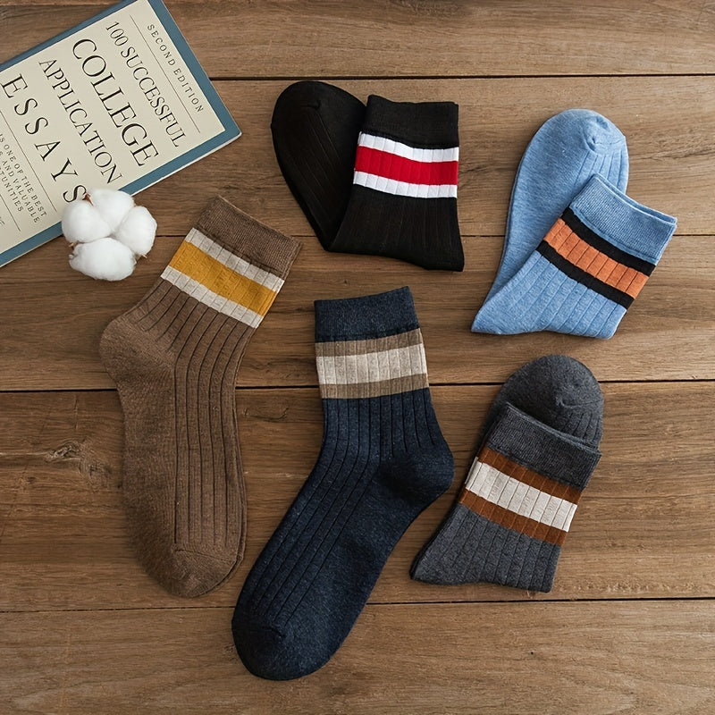 Colorblock Striped Socks Women's Stockings, 5 Pairs