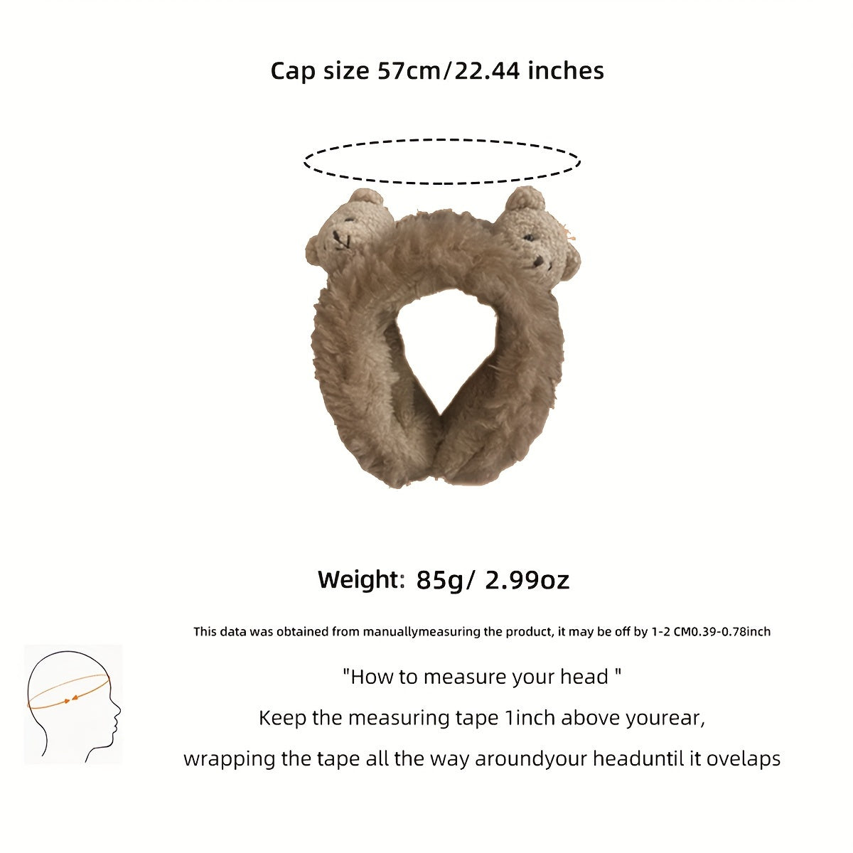 Women's Plush Bear Earmuffs Cozy Fabric Stretch Fit Warm Ear Protection
