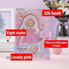 A5 Cartoon Notebook w/ Colorful Border 108 Sheets Pink Yellow Purple