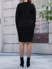  Stripe Print Long Sleeve Slim Fit Mini Dress