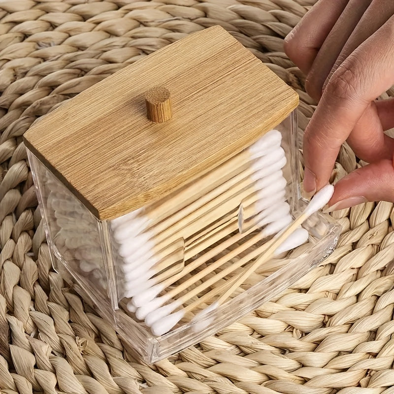 7oz Cotton Swab Pad Holder with Wooden Lids