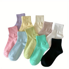 10 Pairs Solid Socks Comfy & Breathable Women's Stockings