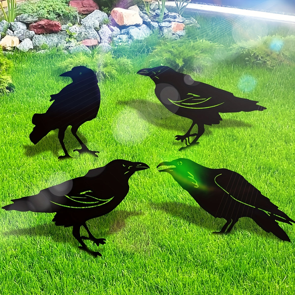 Crow Silhouette Metal Birds Garden Statues Decorative Garden Stakes