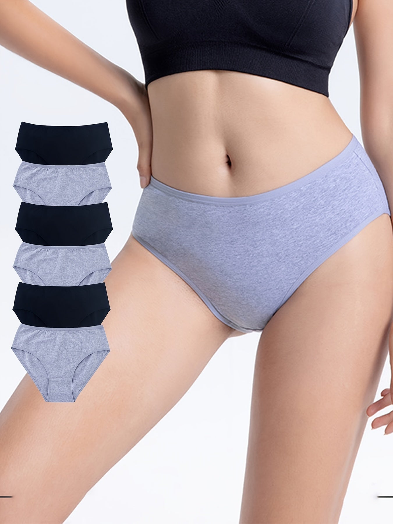 6pcs Comfy Solid Briefs Stretchy Intimates Panties