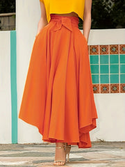  Solid Tie Front High Rise Maxi Skirt