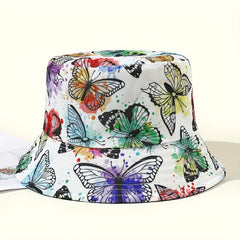 Colorful Butterfly Print Bucket Hat Reversible Cartoon Fisherman Cap