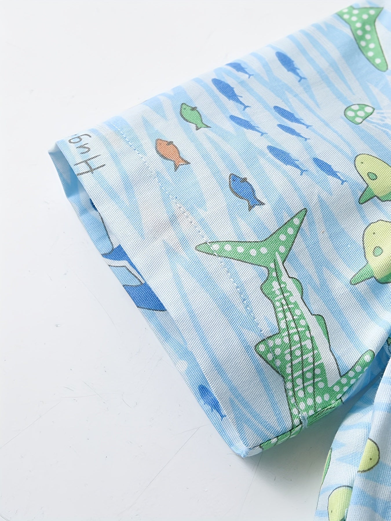 Shark and Fish Print Boys Casual Lapel Shirt