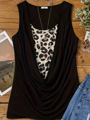  Colorblock Leopard Ruched Tank Top
