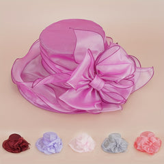 Organza Bow Derby Hat Sunscreen Breathable Bucket Hat Women Church Wedding Beach