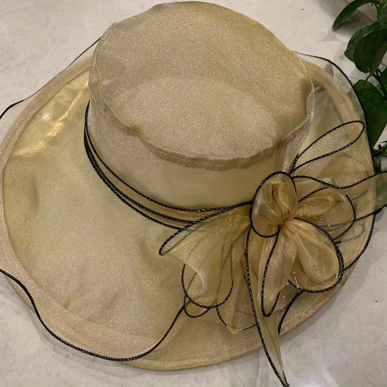 Organza Sun Hat Wide Brim Flower Ruffles Derby Hat