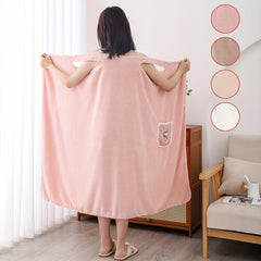 Women's Shower Dress Wearable Bath Wrap Towels With Patched Pocket