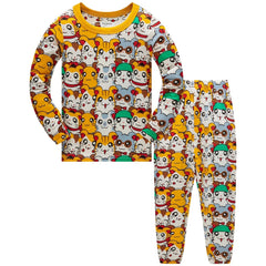 Boys Pajamas Cartoon Animals Print Long Sleeve Top & Pants Set