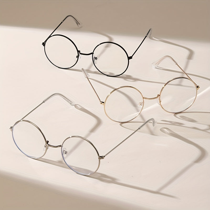 Round Metal Clear Lens Glasses Students Spectacles Frame