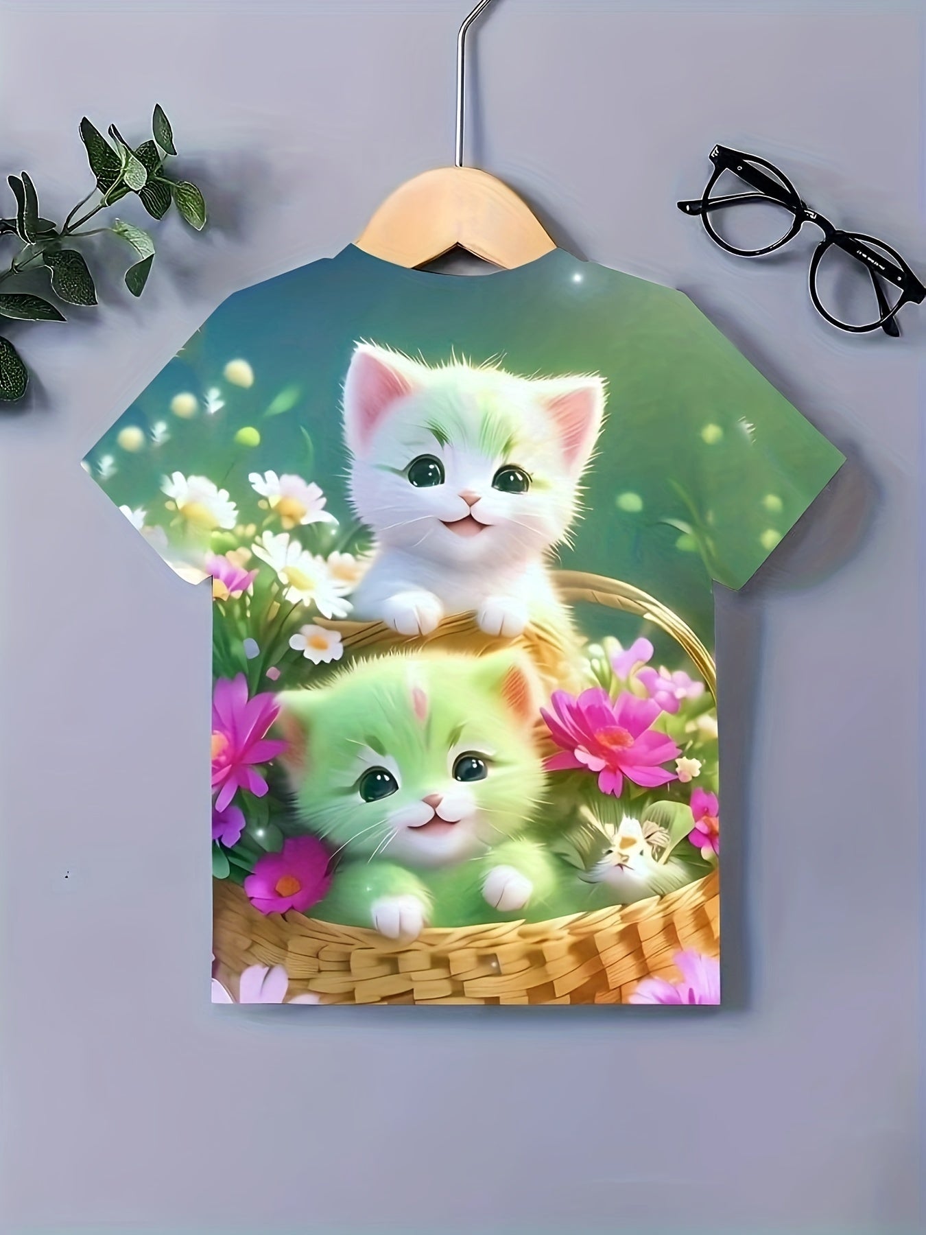 Lovely Cats Graphic Short Sleeve T Shirt for Girls