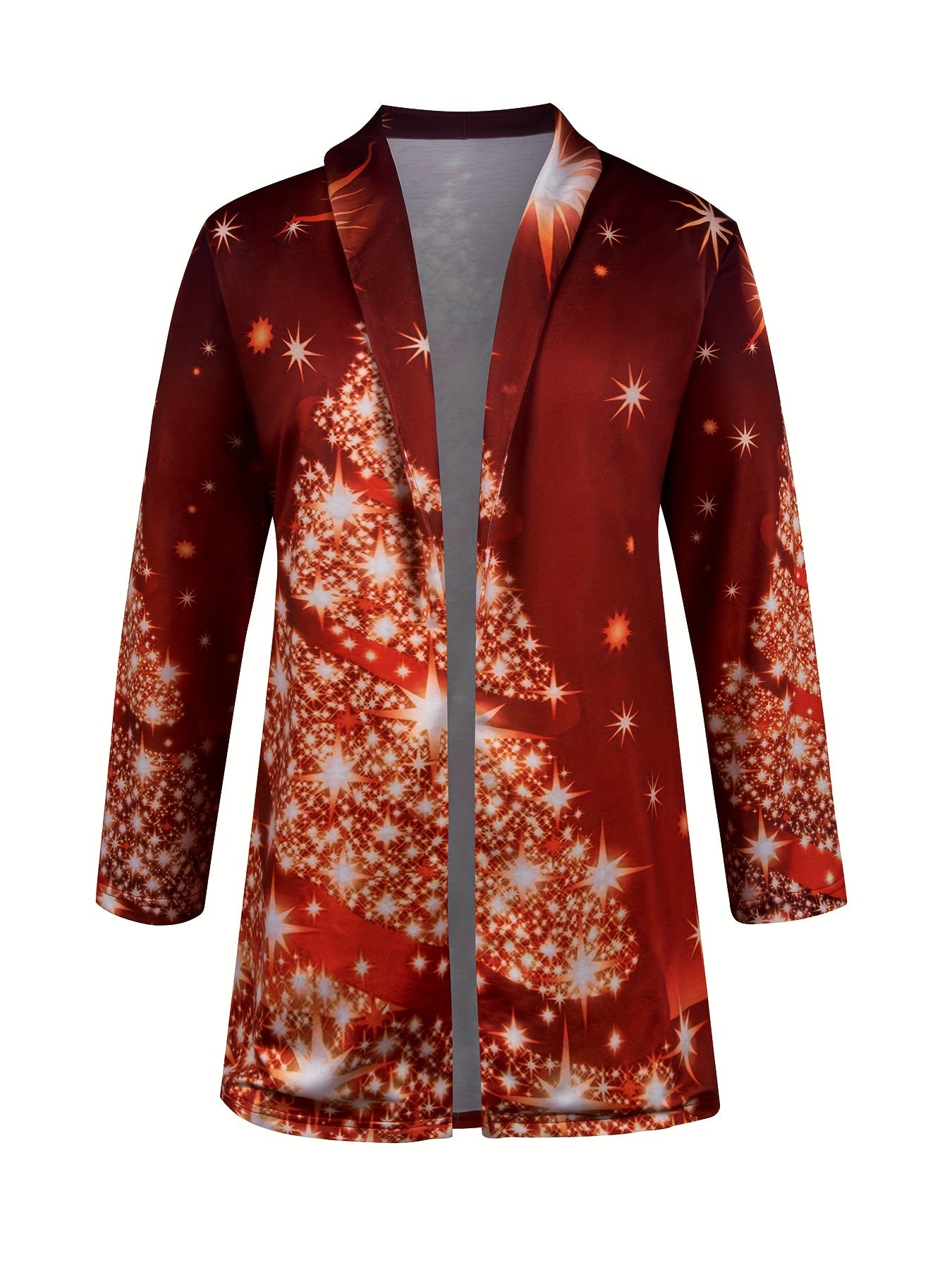  Christmas Cardigan Women's Tree Print Open Front Cardigan