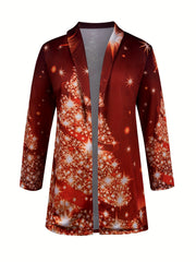  Christmas Cardigan Women's Tree Print Open Front Cardigan