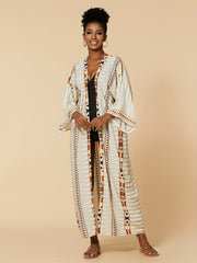  Boho Cover Up Women's Plus Tribal Print Long Sleeve Cover Up