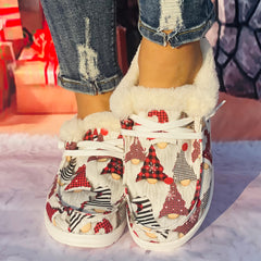 Women's Christmas Red Hat & Dwarf Cartoon Pattern Non slip Round Toe Sneakers