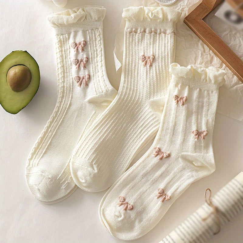 9 Pairs Floral & Bow Print Socks Women's Stockings & Hosiery