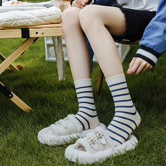 6 Pairs Striped Print Mid Tube Socks Women's Stockings