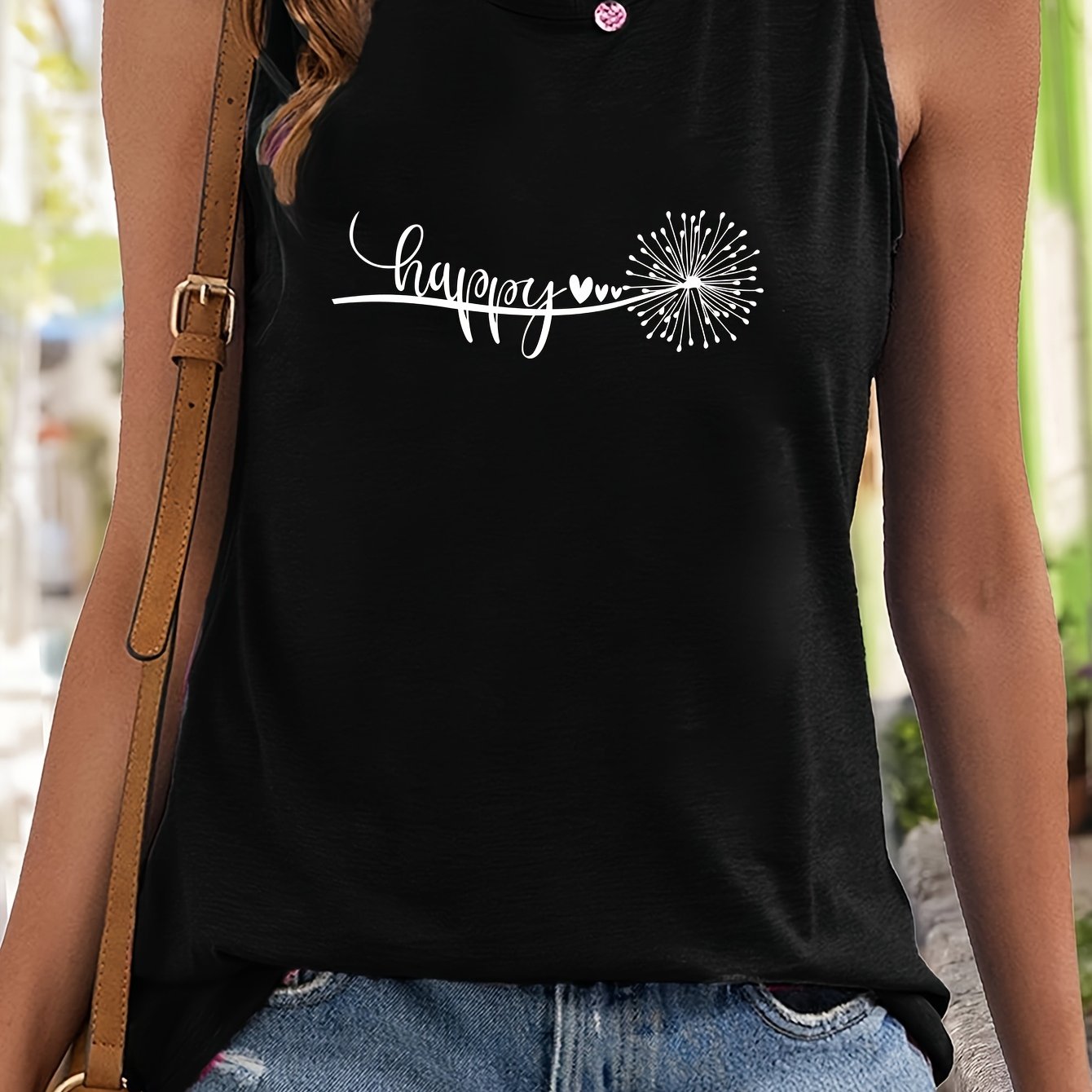 Dandelion & Happy Letter Pattern Sports Vest Sleeveless Top