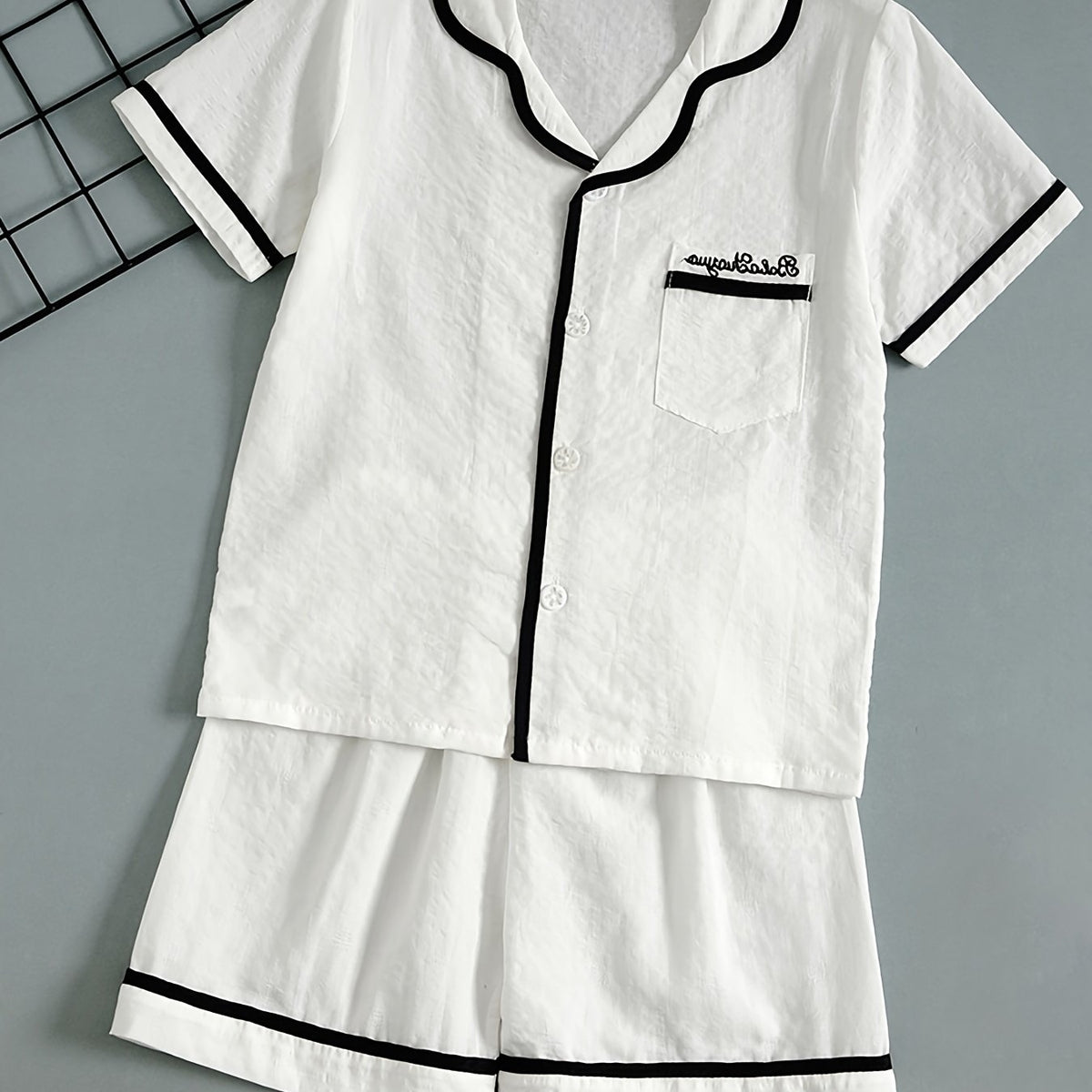 Girls Cotton Pajamas Set Embroidered Top & Shorts