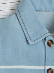 Boys Striped Denim Lapel Shirt Short Sleeve Button Down Tee