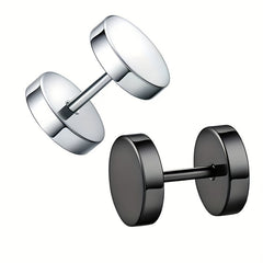 Men's Silver Round Disc Earrings 316L Stainless Steel Ear Clasps