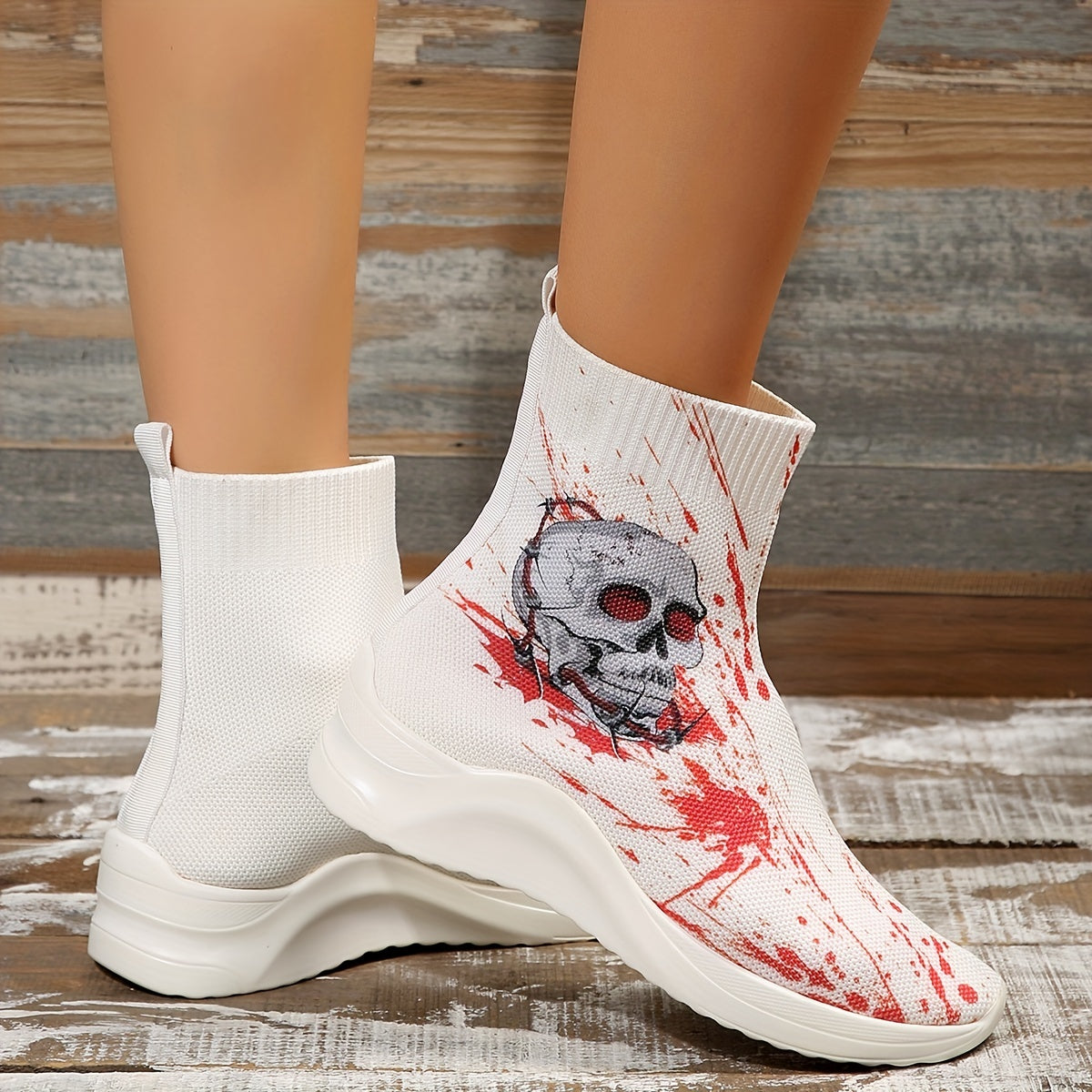 Women's Halloween Skull High Top Sock Shoes Ankle Boots