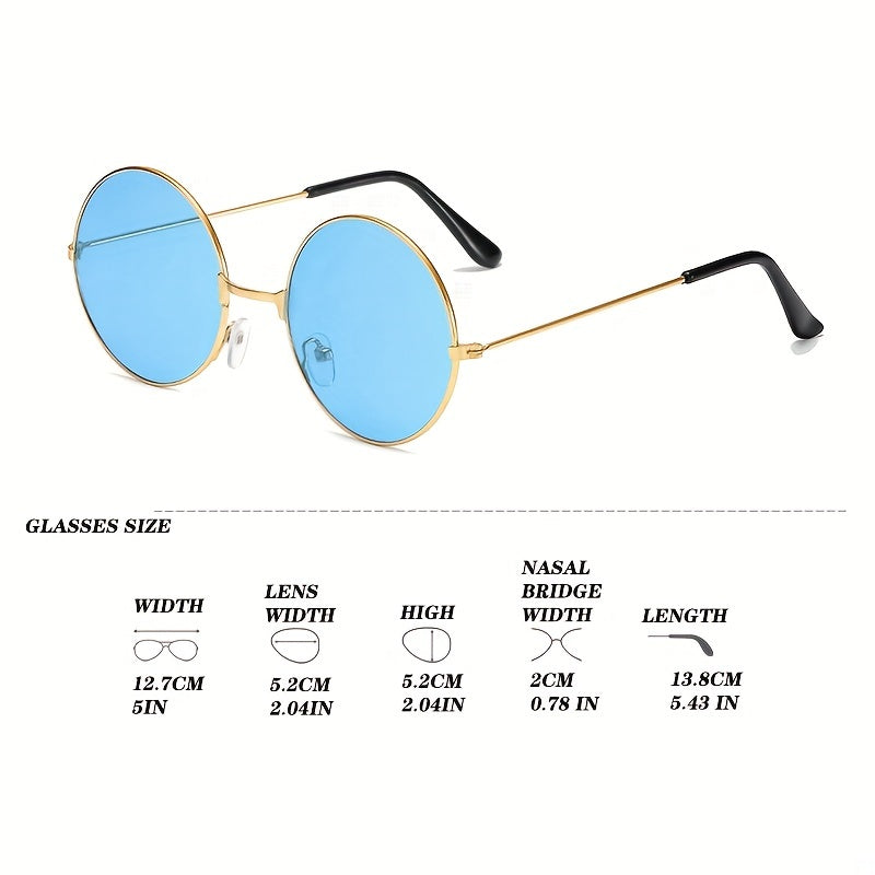Round Tinted Sunglasses Metal Frame UV400