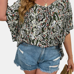  Allover Print Flutter Sleeve V Neck Blouse