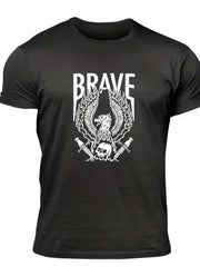 Men's Brave Eagle & Skull Print T shirt Casual Tee